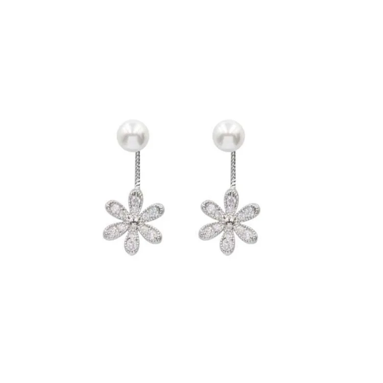 New Hot Fashion 925 Sterling Silver Sunflower Pearl Earrings for Women Girls Gift Fashion Jewelry 2021
