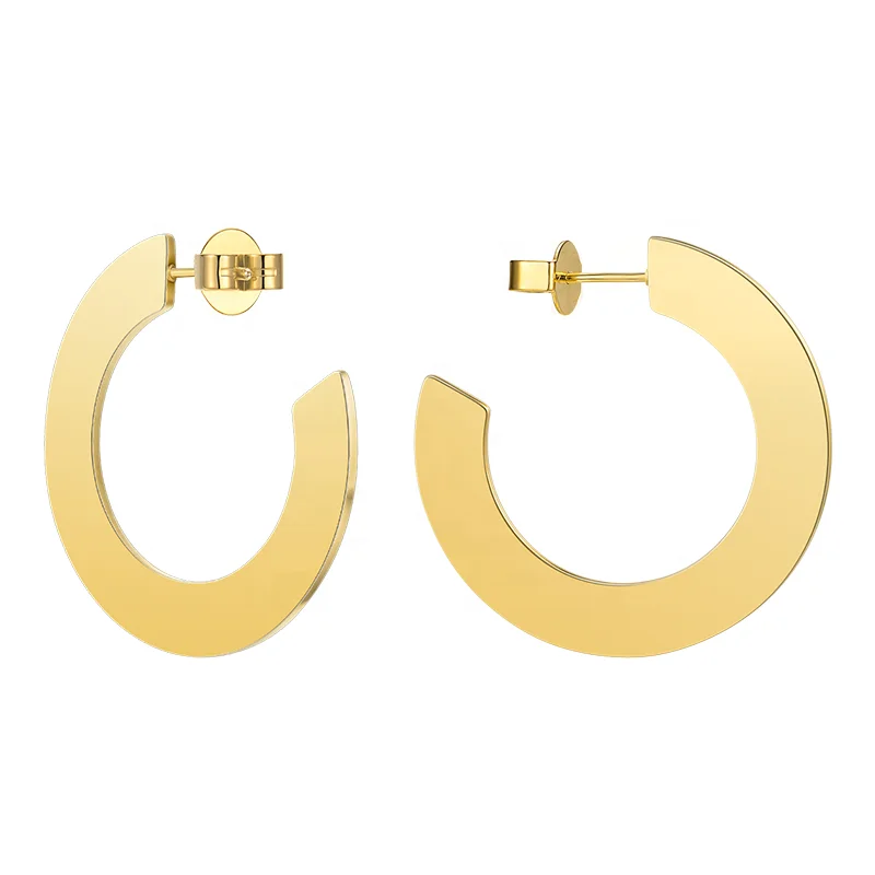 

18K Gold Plated Stainless Steel Jewelry Thin Small Round Circle Shiny Hoop Earrings EEF1018-G2