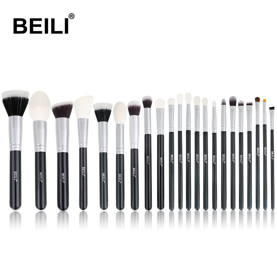 

BEILI professional makeup brush set 22 pcs goat hair synthetic black foundation blush beauty brush wholesale and customized logo, Customized color