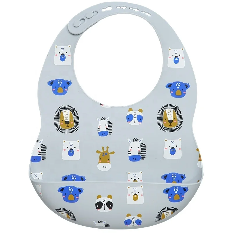 

New Best Selling Waterproof Bib Silicone Waterproof Baby Feeding Newborn Cartoon Adjustable Silicone Baby Bib, Customized color
