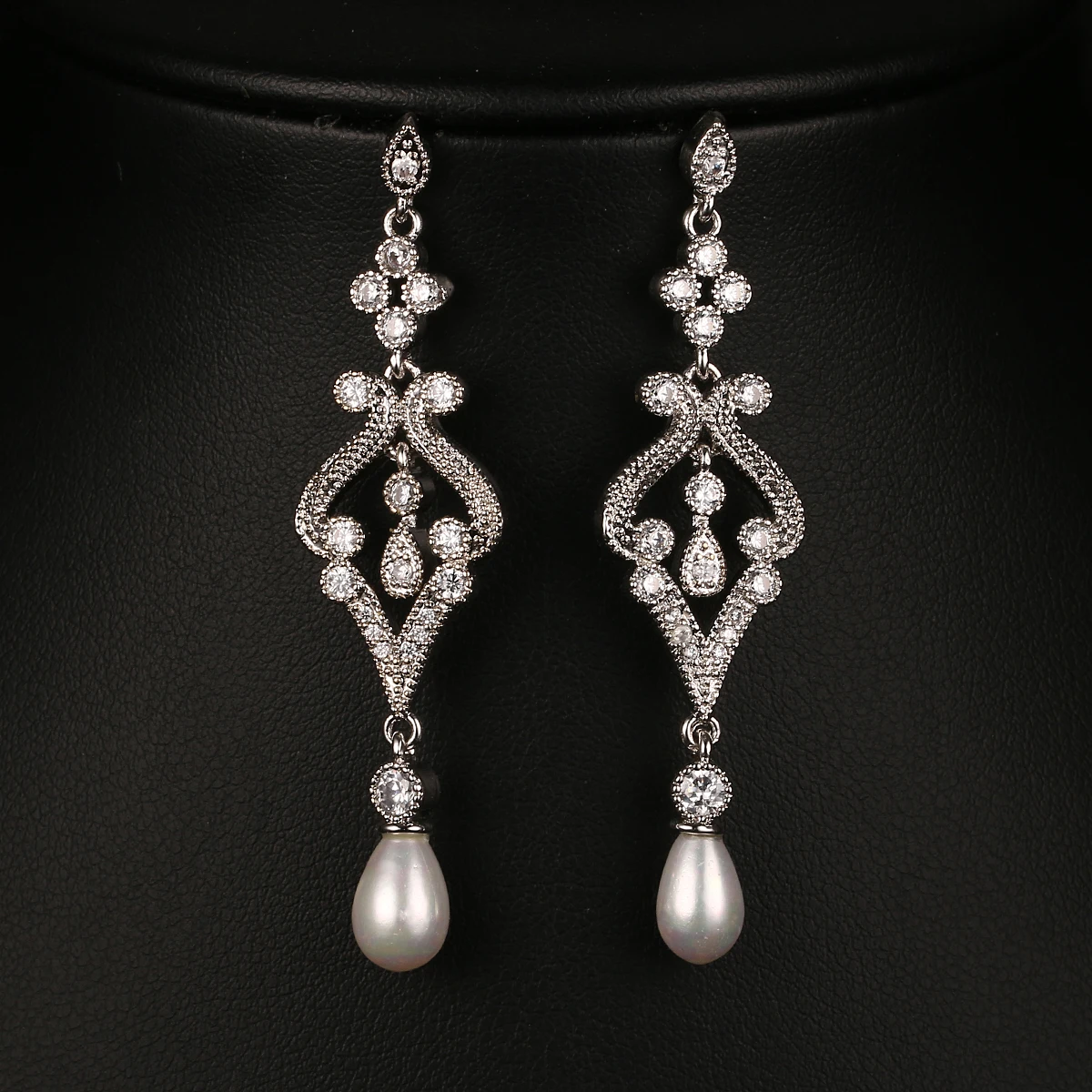 

EEmmaya Fashion Simulated Pearl CZ Bridal Long Earrings Jewelry Fashion Cheap Earrings for Women Party Jewelry