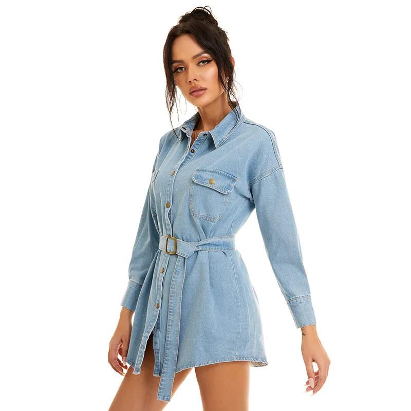 

Wholesale new design ladies coats retro mid long denim jackets for women clothing, Black,blue