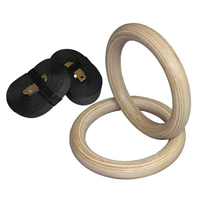 

Durable fitness training fitness nylon strap rings wooden gymnastic gym rings
