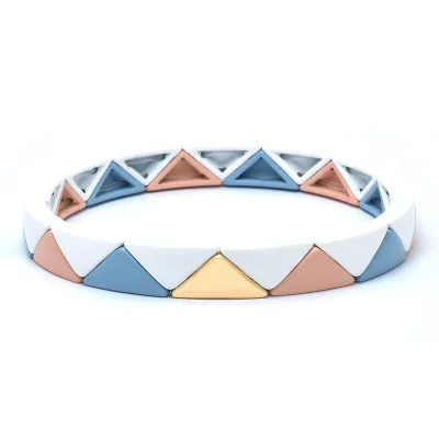 

2019 Sweet Rainbow Painted Tile Bracelet Enamel Trangel Beads Stretch Cuff Bracelet New Trendy Jewelry for Women Girls, Rainbow color