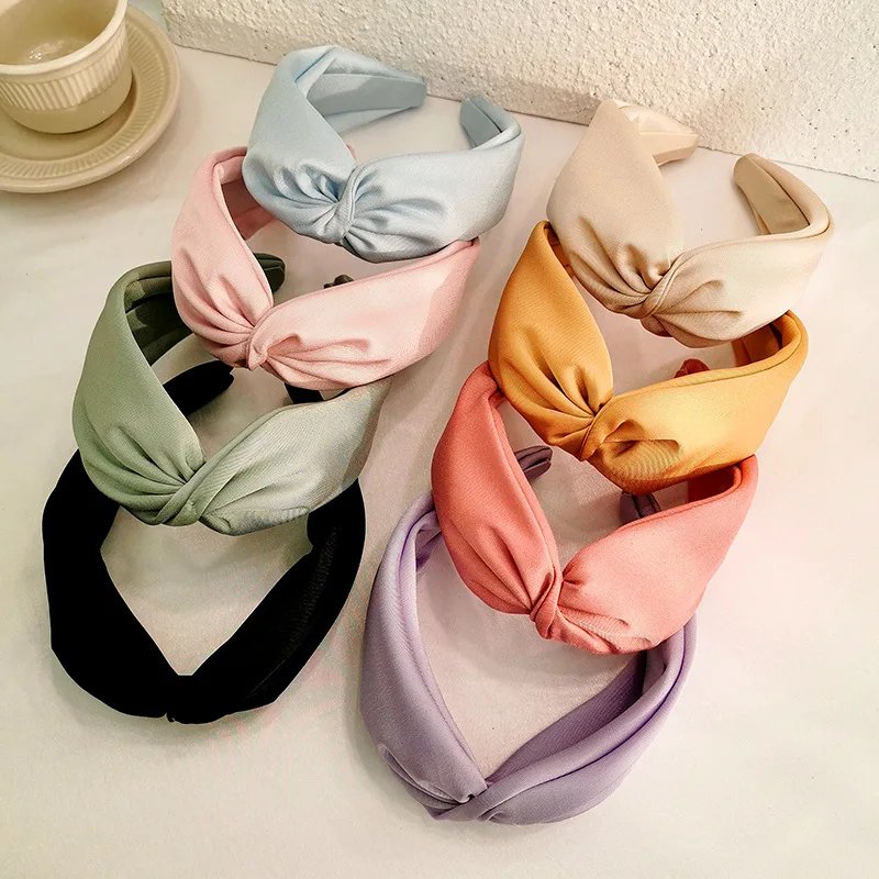 

CLARMER New Fashion women wholesale handmade solid color stain fabric thick wide cross custom hair headband