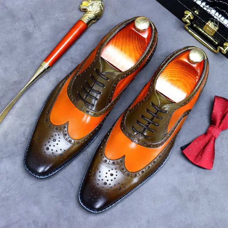 

High-grade Italian design Oxford shoes uppers authentic men's leather dress shoes for men, Black brown
