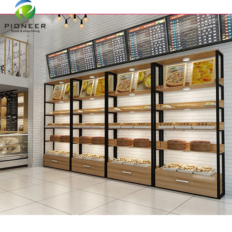 

Pioneer bespoke bakery shop furniture design with display shelves / racks, Customized color