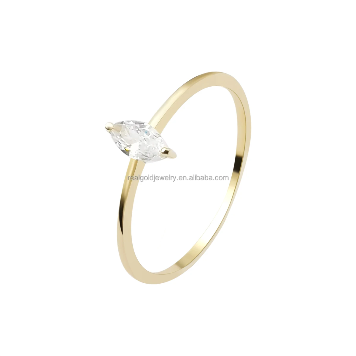 

Wholesale Fashion 9k Real Gold Finger Ring Elegance Au375 Single Stone 9k Gold Ring Women Jewelry With Zircon