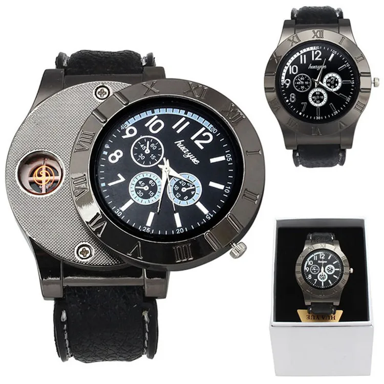 

Hot Selling USB Lighter Watch Men's Casual Wristwatches with Windproof Flameless Cigarette Cigar Lighter watch