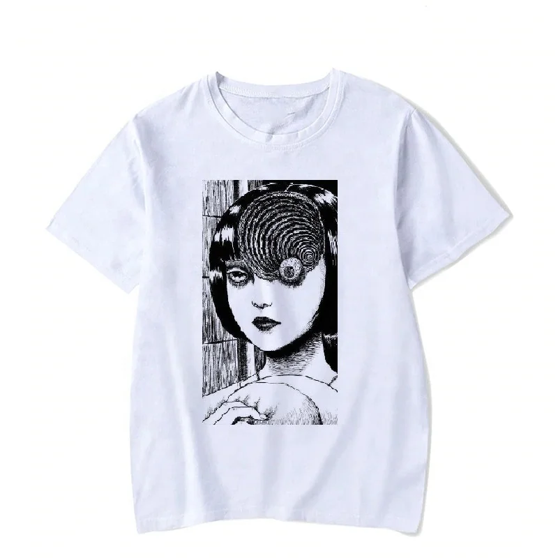 

Wholesale Junji Ito Men Horror Manga T-Shirt Short Sleeve 100% Cotton plus Size Streetwear Anime Print Tshirt, Multi color optional