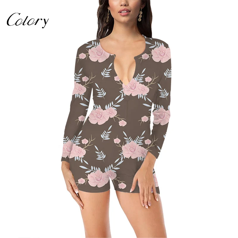 

Colory Pajama Bottoms With Women Butt Flap Suit Flowers Printed Pajamas Set, Picture shows