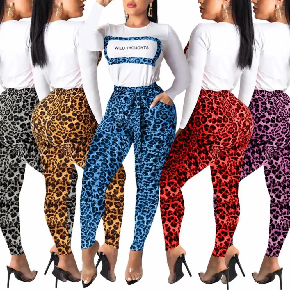 

Fall 2020 Women Printed Letters Casual Leopard Pant Long Sleeves Women Fall Two Piece Sets