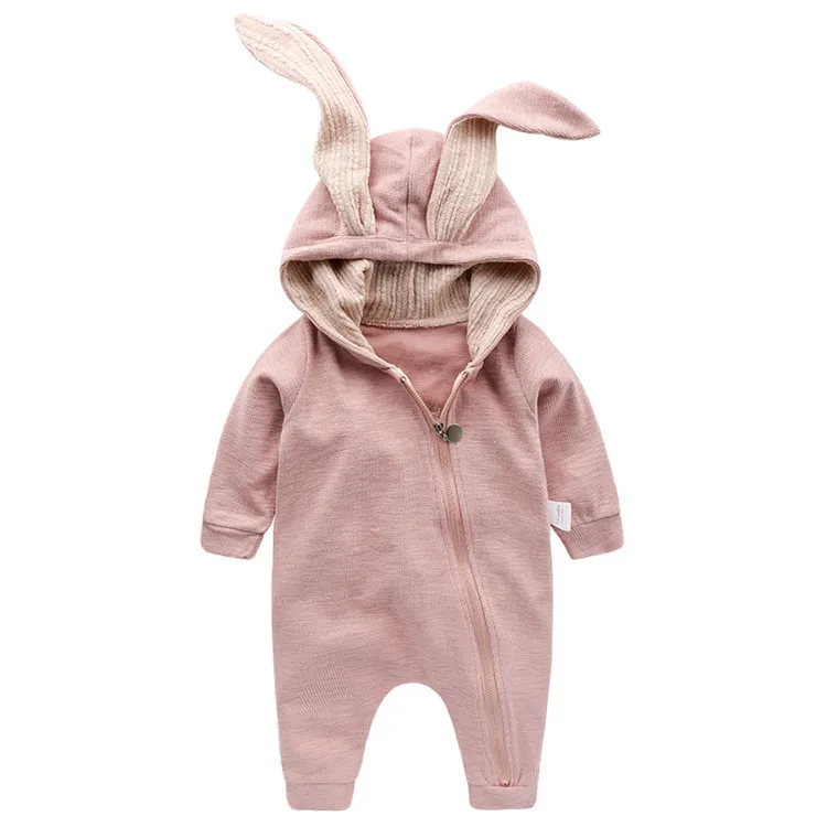 

Wholesale Newborn Baby Girls Boys Cotton knitted Long Sleeve Jumpsuit Rabbit ear baby Clothes Romper with zipper, As picture show