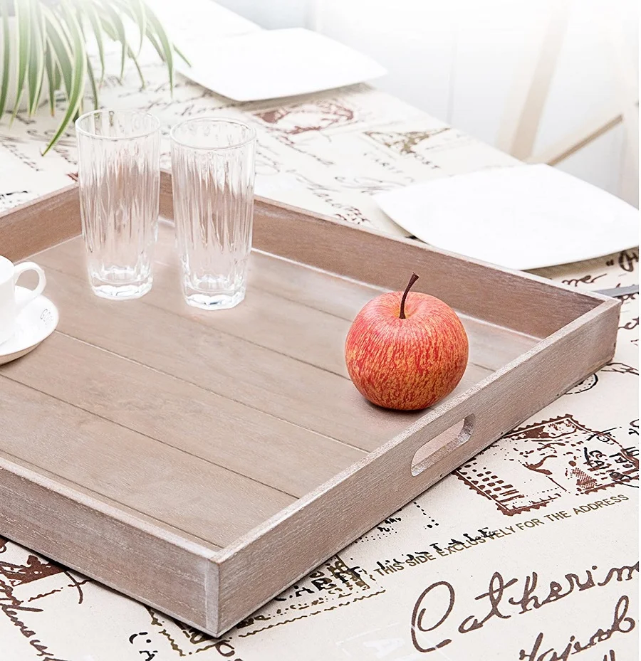 Phota Decorative Rustic Wooden Serving Tray for Breakfast