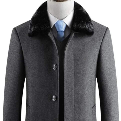 

New design men's plus size coats with fur collar good quality wool fur coat men