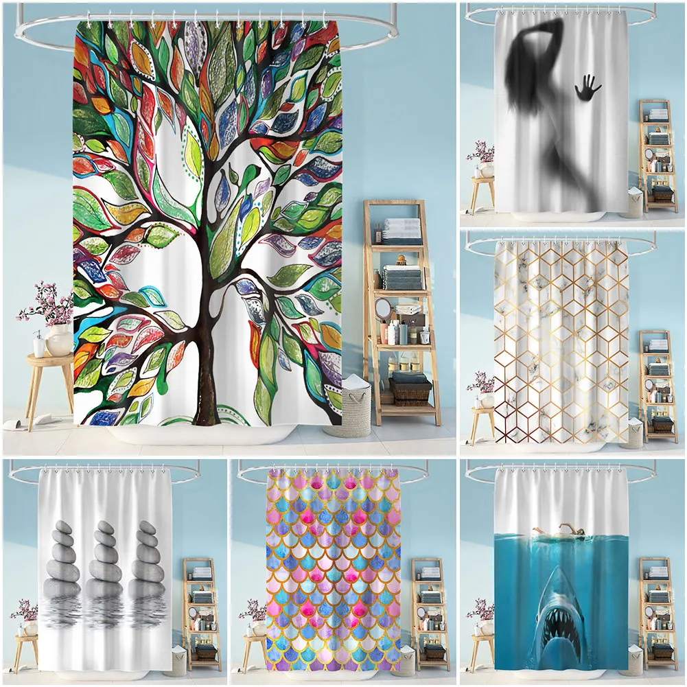 

A3377 Custom Printing 3D flower scenery Polyester shower curtain waterproof bathroom partition curtain bath shower curtains