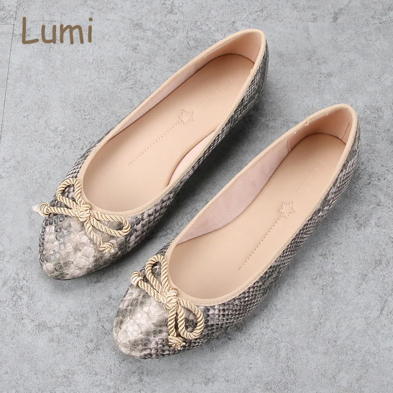 

new stock Ladies snake pu ballerinas shoes with bow flat shoes for women