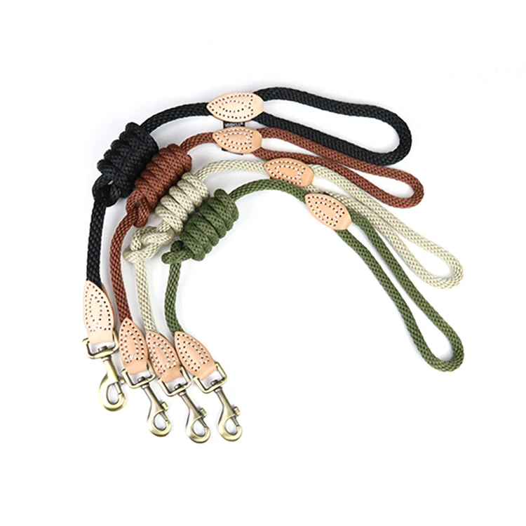 

Heavy Duty Braided Cotton Rope Leash with Leather Tailor Handle Metal Sturdy Clasp Thick Lead Leash for Small Large Medium Dogs