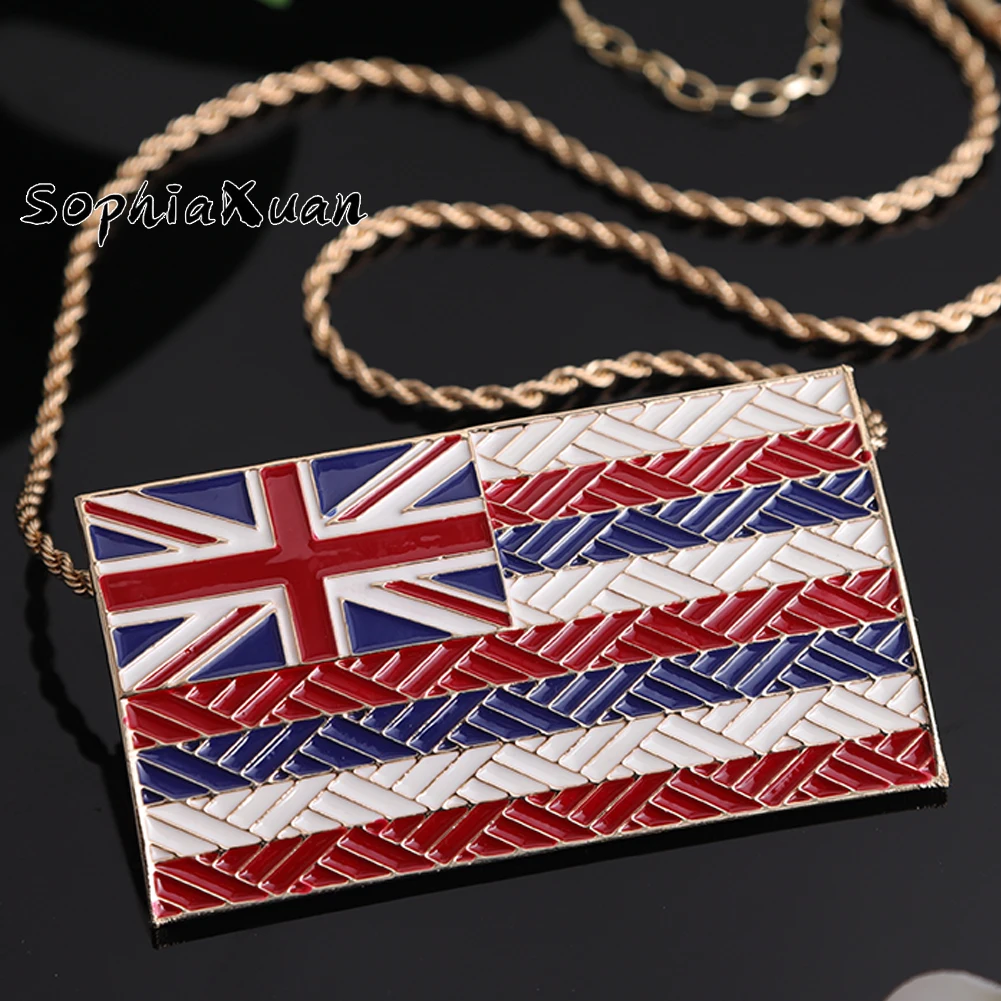 

SophiaXuan Munkalat alu Pendant Gold Plated Enamel Zinc Alloy Hawaiian Jewelry Necklace polynesian male pul Hawaii Flag, Black