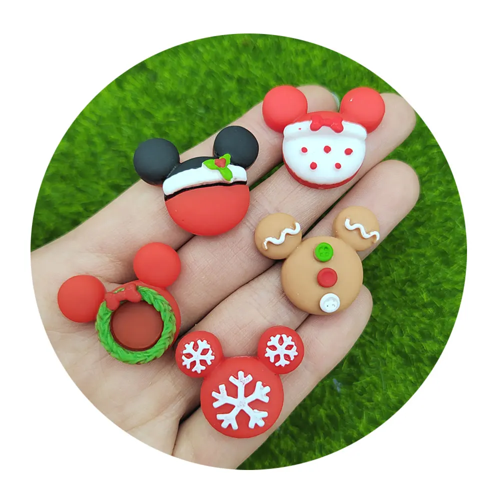 

100pcs Christmas Mouse Head Flat Back Resin Cabochon For Hair Bow Ornament Applique DIY 3D Resin Scrapbook Craft