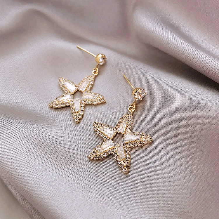 

modern star large crystal statement earrings