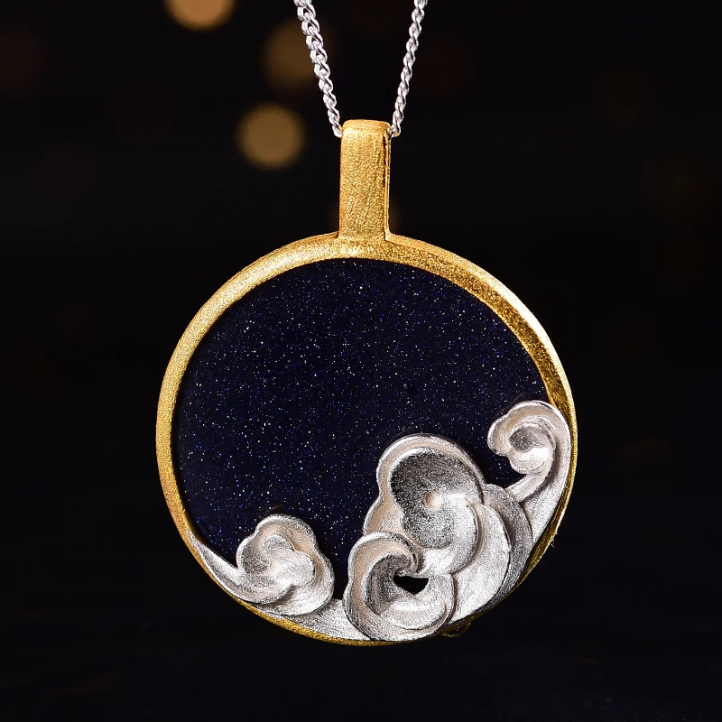 Romantic gift jewelry natural stone pendants wholesale 925 silver starry and wave pendant