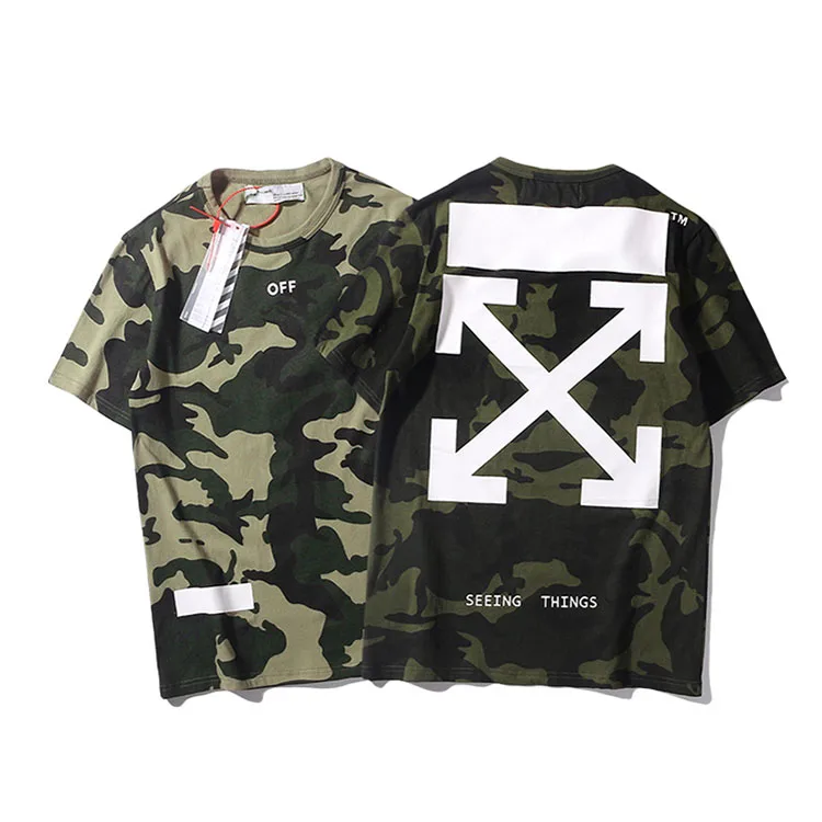 

OffWhite Oversize Cotton Short Sleeve Arrow Camouflage Letter Printing T-shirt for Both Men and Women