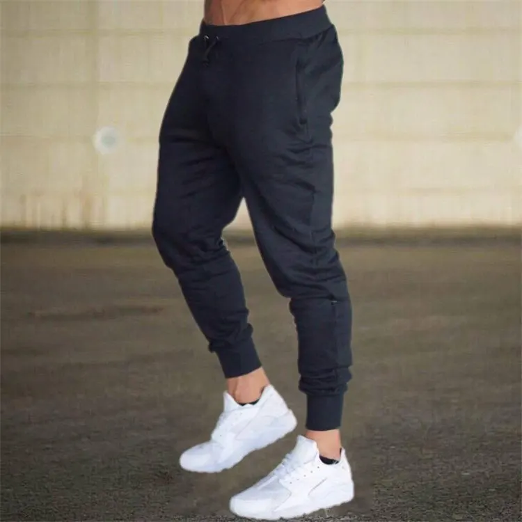 

2021 High Quality Men Fitness Sports Casual Clothing Pants Solid Color Hip Hop Gym Wear Trousers, As pictures