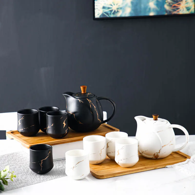 Factory Direct Selling Matte Glazed Home Daily Use Gold Marble Black