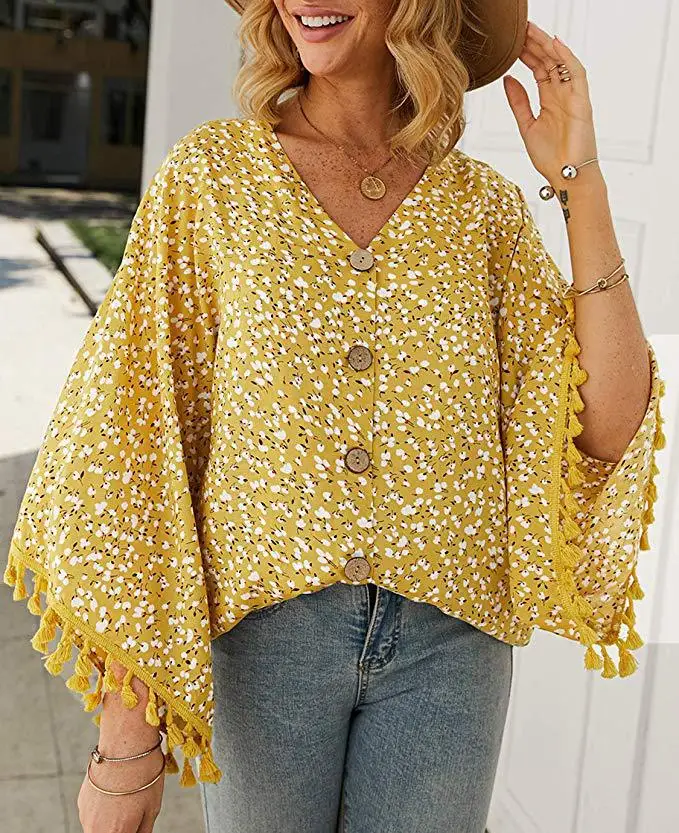 

Summer New Women's Clothing Floral Tassel Chiffon Print Cardigan T-shirt