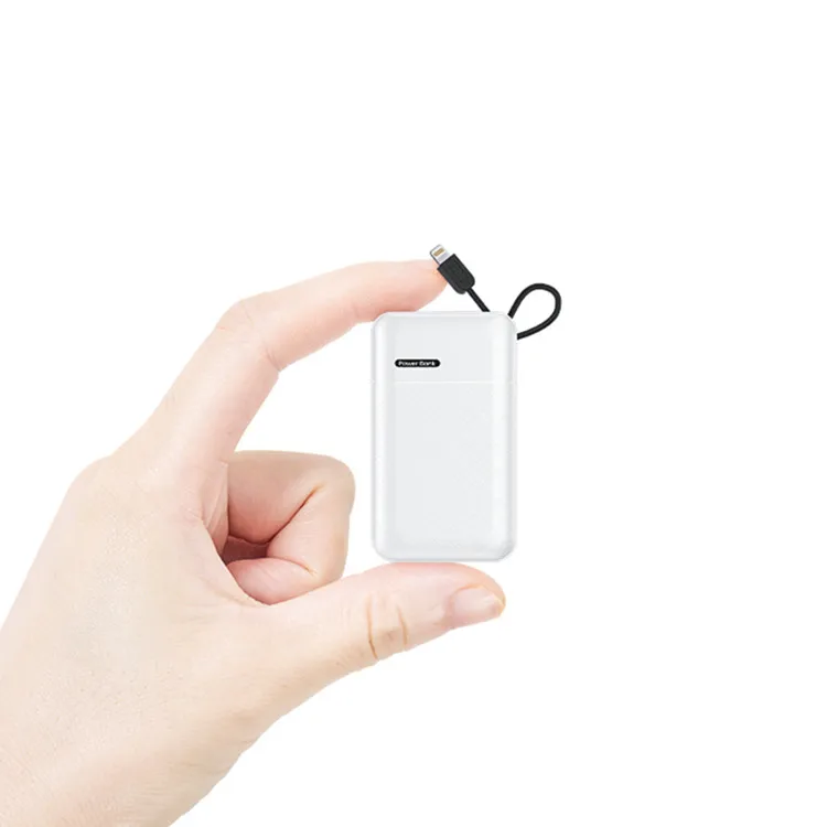 

OEM mini powerbank 3000mAh Built-In Cable Portable high-capacity Power Bank Mobile Charger With Cable PORTABLE, Black white