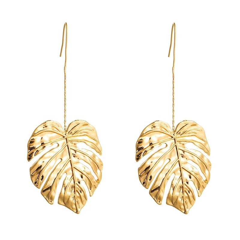 

2020 Fashion Bohemian Leaves Long Earrings Unique Natural Leaf Drop Earrings For Women Jewelry Gift, Gold,silver