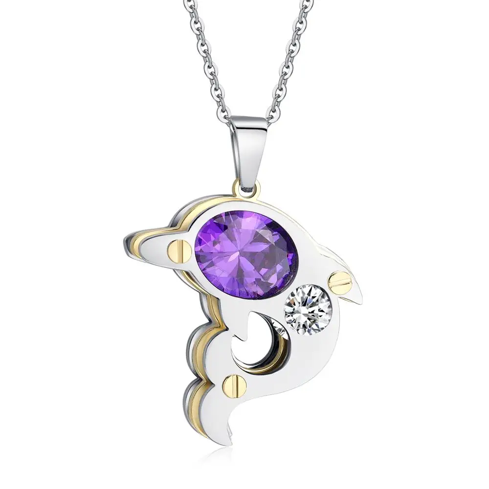 

Three Dimensions Purple Zircon Accessories Stainless Steel Jewelry Necklace, N/a