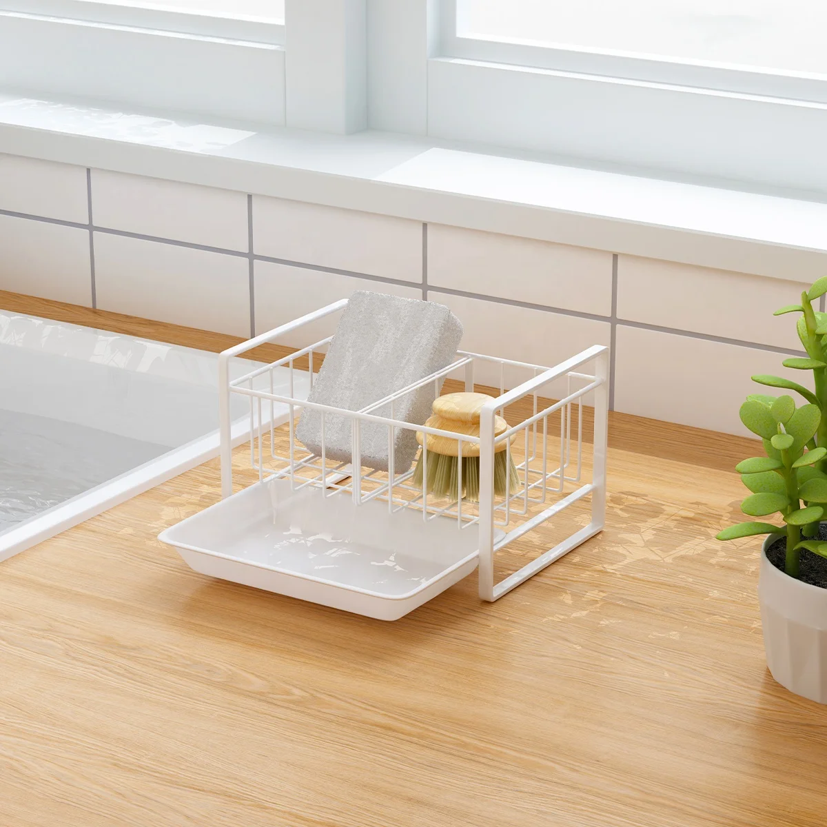 

High quality adjustable metal Sponge holder beside sink