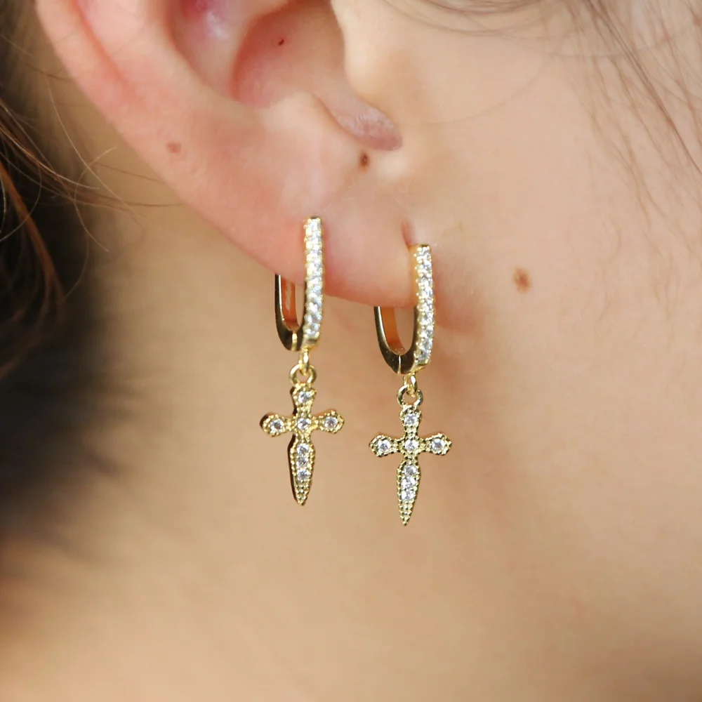 2018 New Fashion Simple Jewelry GOLD Filled Women's Dangle Charms Silver Cross Earrings For Women's Gift