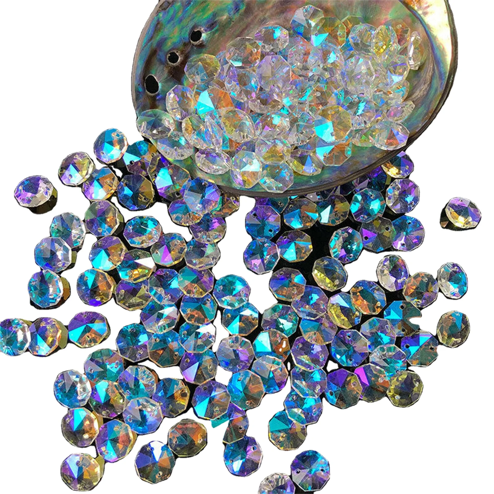 

2 Holes Octagon Beads Ab Colour Crystal Glass Suncatchers Chandeliers 14mm Chain Part DIY Octagon Bead Ornament