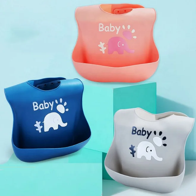 

Wholesale Good Quality Adjustable BPA Free Soft Food Grade Silicone Waterproof Baby Printed Pattern Bib Food Catcher, Picture
