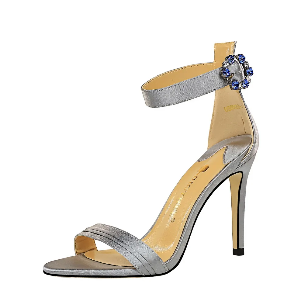 

9926-1 BIGTREE fashion sexy banquet 9.5 CM Stiletto heels open-toed Satin Women's shoes Diamond buckle female sandals