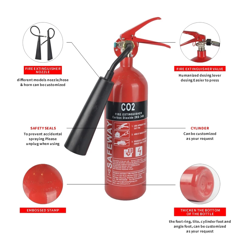 3kg co2 fire extinguisher portable Carbon Dioxide Fire Extinguisher with horn/nozzle