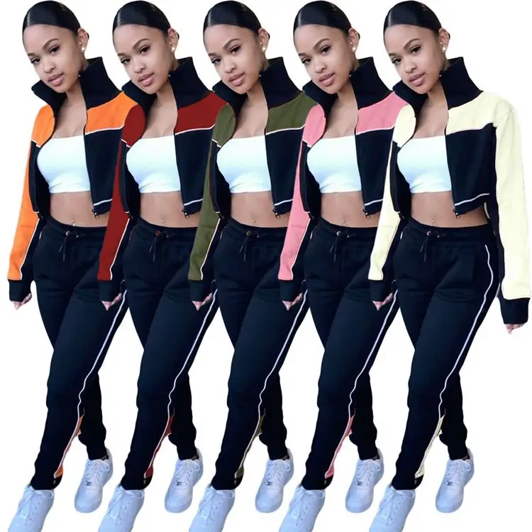 

Latest Design Fashion Casual Womens Winter Clothing 2020 Ladies Patchwork Two Piece Set Women Clothing