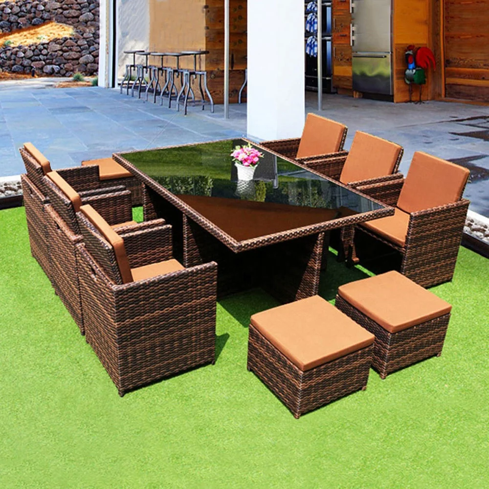
UK popular sectional patio conversation sofa promotional outdoor garden rattan aluminium dining table set wicker furniture 