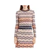 Crop Length Crew Neckline Multicoloured Zigzag Pullover Thick Sweater Dress Women
