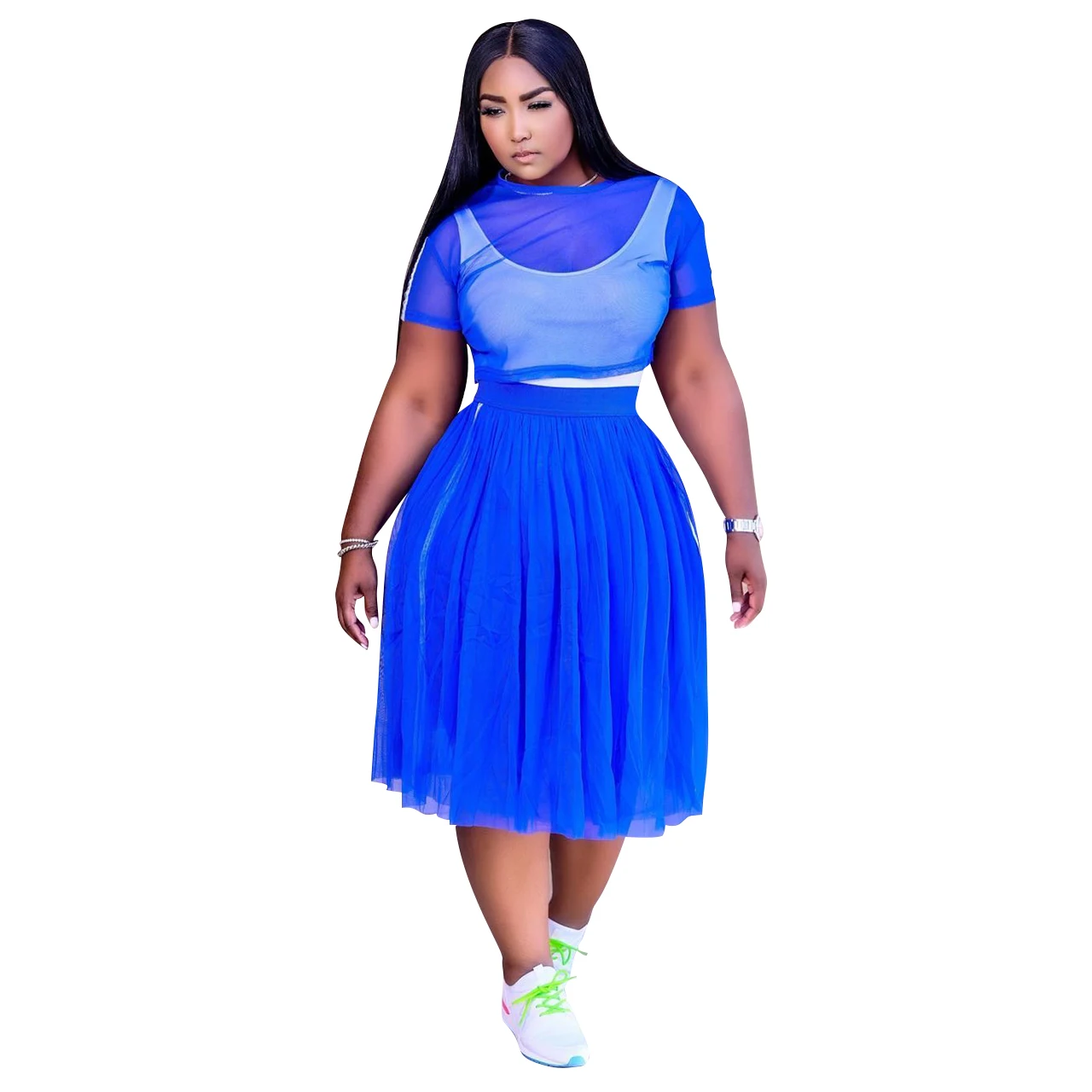 

Q21S864 summer transparent mesh plus size dress & skirts two piece set new sexy hot girl open two piece party club dress women