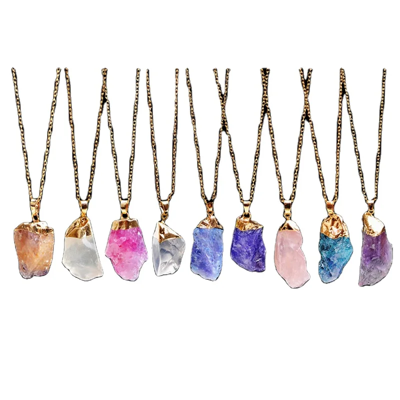 

Multicolor Natural Crystal Rough Stone Phnom Penh Single Ring Pendant Necklace Sweater Chain Men'S And Women'S Accessories 2470