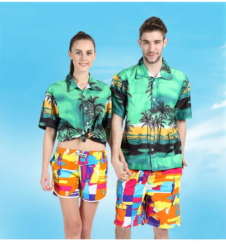 

Summer Hawaiian Shirt Turn Down Collar Tops Blouses Shirts Colorful Hawaiian Seaside Holiday Wear Plus Size