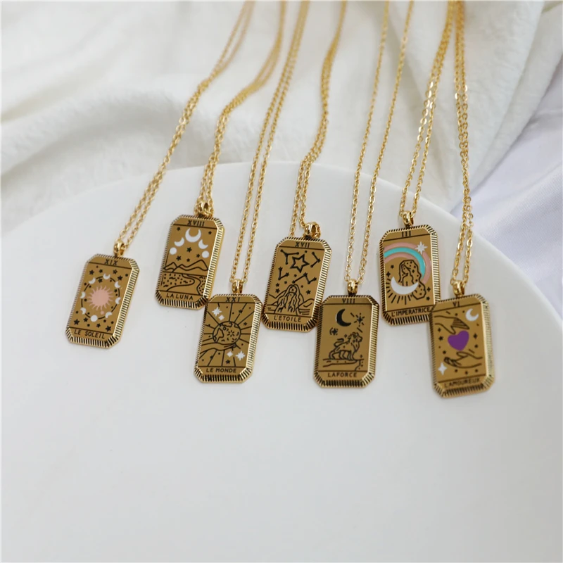 

Joolim Jewelry 18K PVD Gold Plated Tarot Necklace Vintage Stainless Steel Necklace Tarnish Free Jewelry Wholesale