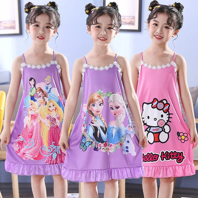 

Dress thin short sleeve children sleeping little girl pajamas princess baby skirt, Picture shows