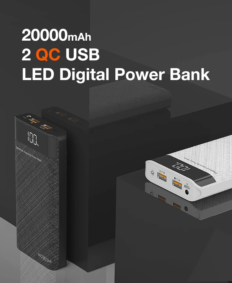 MOXOM New Double QC3.0 Power bank Big Capacity 20000mah Fast Charing 5V 2A Power banks with LCD - ANKUX.COM