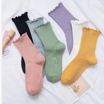 

XY-0013 100 % Pure Cotton High Quality Crew Frill Socks For Women, Custom color