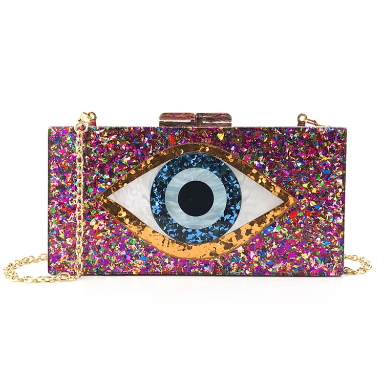 

Acrylic Clutch Bag For Women Sequin Handbag Wedding Clutch Purse and Handbag Cartoon Eye Pattern Female Wallet bolsa, Blue,colorful,champagne